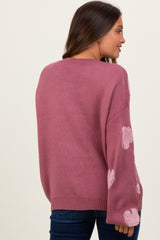 Mauve Heart Print Oversized Maternity Sweater