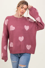 Mauve Heart Print Oversized Maternity Sweater