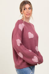 Mauve Heart Print Oversized Sweater