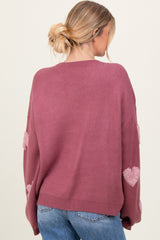 Mauve Heart Print Oversized Sweater