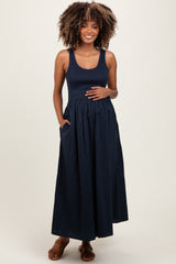 Navy Scoop Neck Contrast Skirt Maternity Maxi Dress