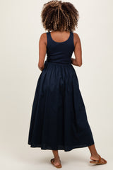 Navy Scoop Neck Contrast Skirt Maternity Maxi Dress