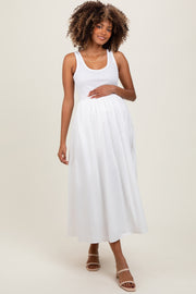 White Scoop Neck Contrast Skirt Maternity Maxi Dress