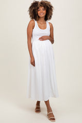 White Scoop Neck Contrast Skirt Maternity Maxi Dress