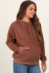 Brown Brushed Knit Oversized Maternity Hoodie