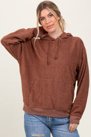 Brown Brushed Knit Oversized Hoodie