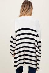 Ivory Black Knit Striped Long Maternity Cardigan