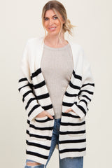 Ivory Black Knit Striped Long Maternity Cardigan