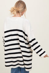 Ivory Black Knit Striped Long Cardigan