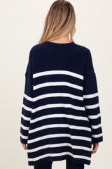 Navy Knit Striped Long Maternity Cardigan