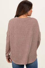 Mocha Ribbed Knit Relaxed Fit Round Hem Maternity Top