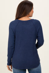 Navy Waffle Knit Raglan Long Sleeve Maternity Top