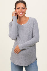 Heather Grey Waffle Knit Raglan Long Sleeve Maternity Top