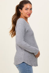 Heather Grey Waffle Knit Raglan Long Sleeve Maternity Top