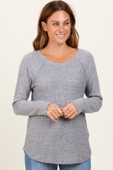 Heather Grey Waffle Knit Raglan Long Sleeve Maternity Top