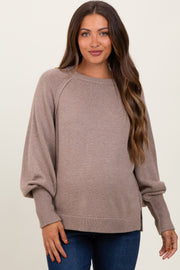 Taupe Bubble Sleeve Maternity Sweater