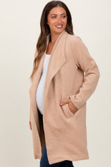 Beige Knit Relaxed Fit Maternity Coat Jacket