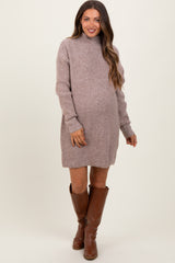 Mocha Mock Neck Maternity Mini Sweater Dress