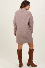 Mocha Mock Neck Maternity Mini Sweater Dress