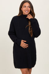 Black Mock Neck Maternity Mini Sweater Dress