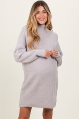 Heather Grey Mock Neck Maternity Mini Sweater Dress