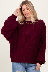 Burgundy Chunky Knit Oversized Drop Shoulder Sweater