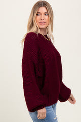 Burgundy Chunky Knit Oversized Drop Shoulder Sweater