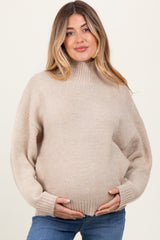 Cream Mock Neck Oversized Maternity Sweater