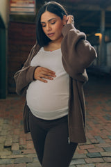 Mocha Oversized Zip Up Maternity Cardigan