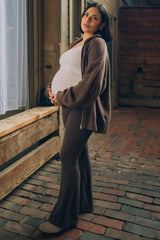 Mocha Oversized Zip Up Maternity Cardigan