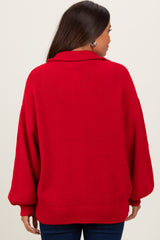 Red Oversized Zip Up Maternity Cardigan