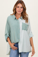 Light Olive Colorblock Stripe Oversized Button Down