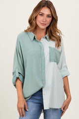 Light Olive Colorblock Stripe Oversized Button Down