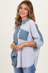 Blue Colorblock Stripe Oversized Button Down