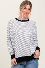 White Striped Oversized Crewneck Pullover