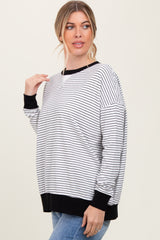 White Striped Oversized Crewneck Pullover