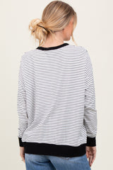 White Striped Oversized Crewneck Pullover