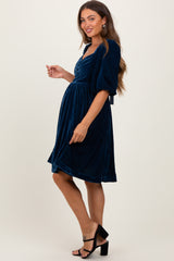 Navy Velvet Sweetheart Button Accent Maternity Dress