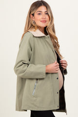 Light Olive Plaid Lined Oversized Maternity Zipper Jacket