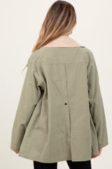 Light Olive Plaid Lined Oversized Maternity Zipper Jacket