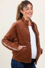 Brown Quilted Corduroy Maternity Puffer Jacket