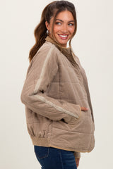 Light Taupe Quilted Corduroy Maternity Puffer Jacket