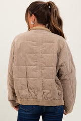 Light Taupe Quilted Corduroy Maternity Puffer Jacket