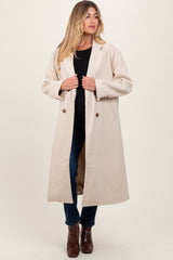 Cream Felted Double Breasted Lapel Maternity Button Coat