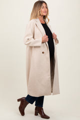 Cream Felted Double Breasted Lapel Maternity Button Coat