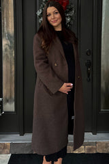 Brown Felted Double Breasted Lapel Maternity Button Coat