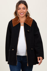 Black Gingham Lined Maternity Zipper Jacket