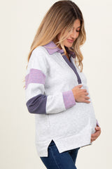 Heather Grey Colorblock Stripe Collared Maternity Pullover