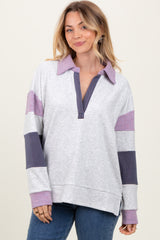 Heather Grey Colorblock Stripe Collared Maternity Pullover