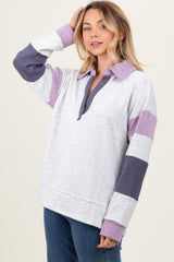 Heather Grey Colorblock Stripe Collared Pullover